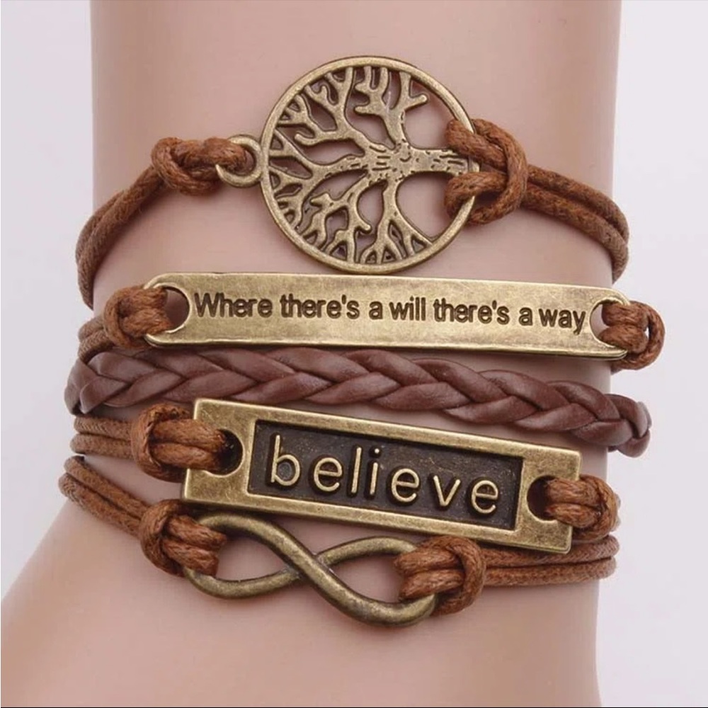 Layered leather wrap charm bracelet